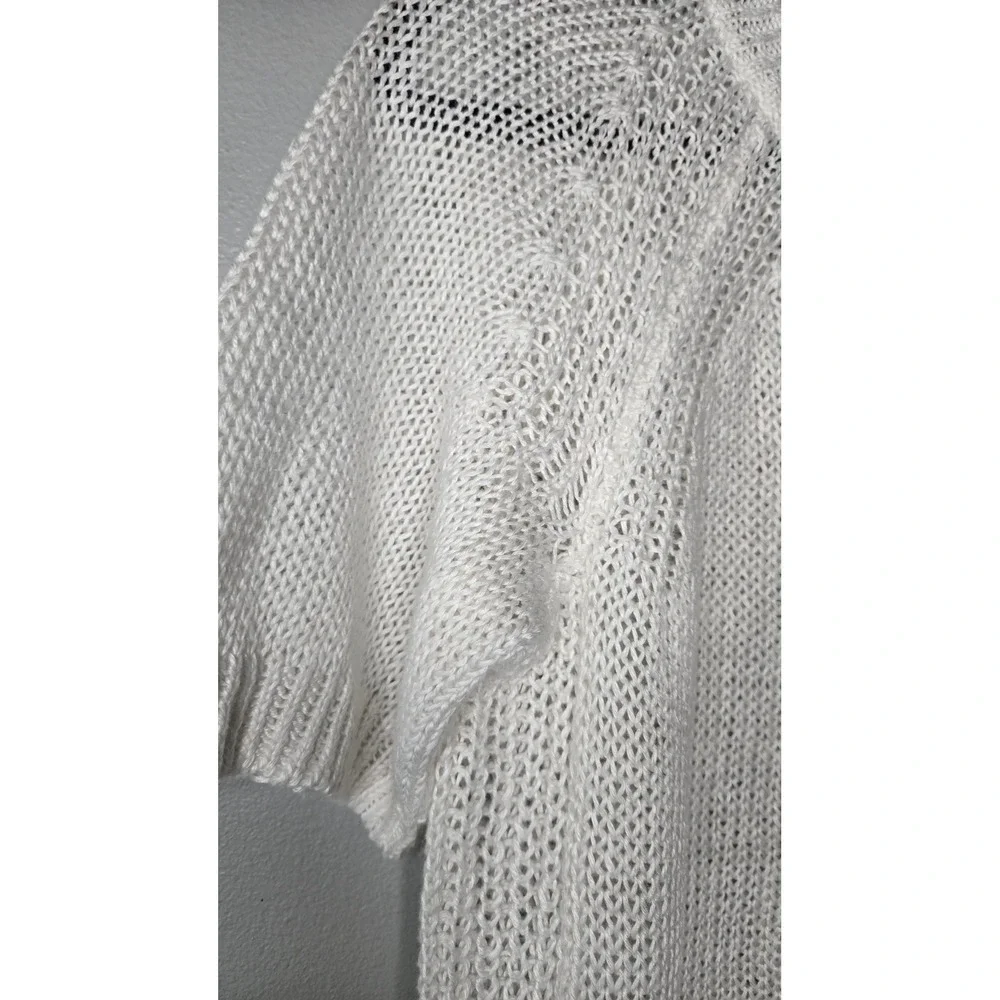 J.Crew 100% Linen Open Knit Fringe Hem Sweater Top White Small